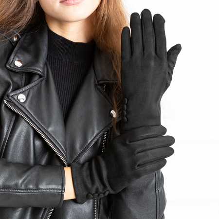 Черные женские перчатки с пуговицами