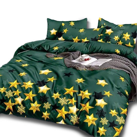 Новогоднее постельное белье со звездочками 200х220, комплект из 4-х частей