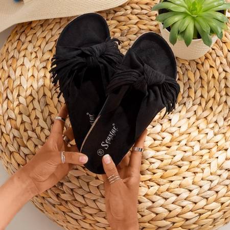 Женские черные тапочки с бахромой Amassa - Обувь