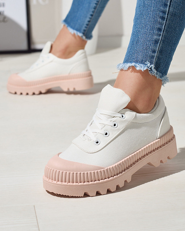 Женские кроссовки белого цвета с розовой подошвой Comp - Обувь
