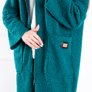 Бирюзовое женское пальто с капюшоном