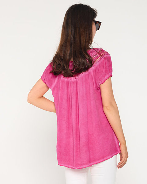 Фуксия женская хлопковая блуза с ажуром - Одежда