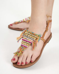 Коричневые сандалии с декоративными бусинами Itelija - Обувь