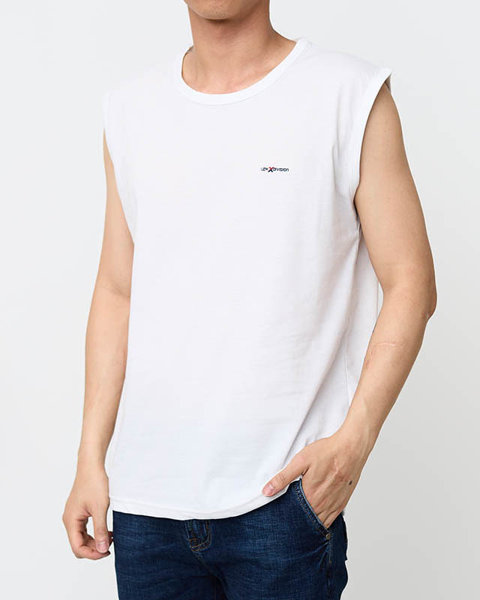 Мужская белая футболка без рукавов - Одежда