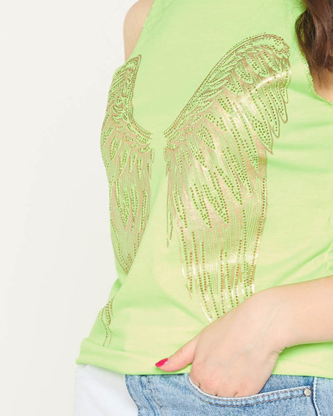 Неоновый женский зеленый топ с принтом золотых крыльев