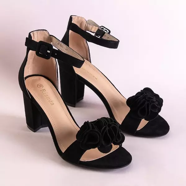 OUTLET Черные босоножки с цветами на высоком каблуке Lowera - Туфли