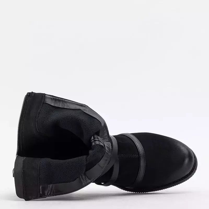 OUTLET Черные женские сапоги с декоративными полосками Ozail- Обувь