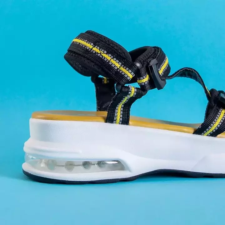 OUTLET Черные женские спортивные сандалии с желтыми вставками Rieka - Обувь