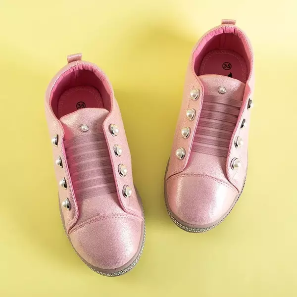 OUTLET Розовые детские слипоны с жемчугом Merina - Обувь