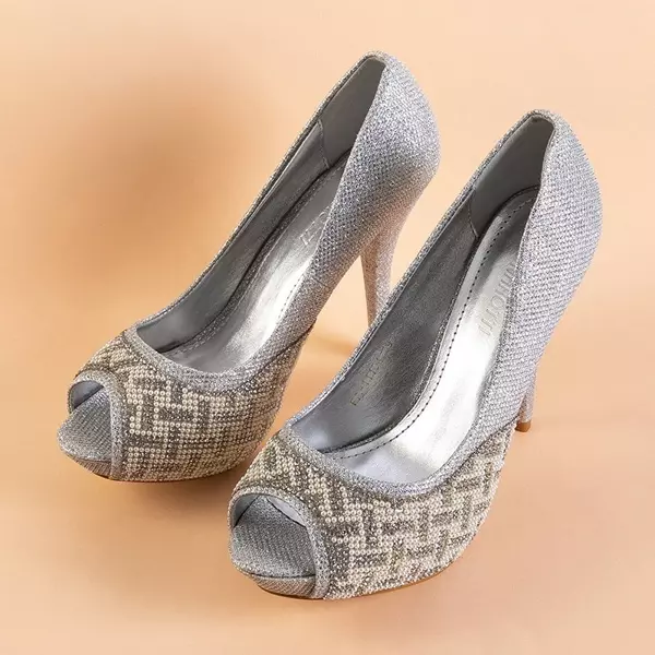 OUTLET Серебряные блестящие туфли-лодочки на каблуке Cecile - Туфли