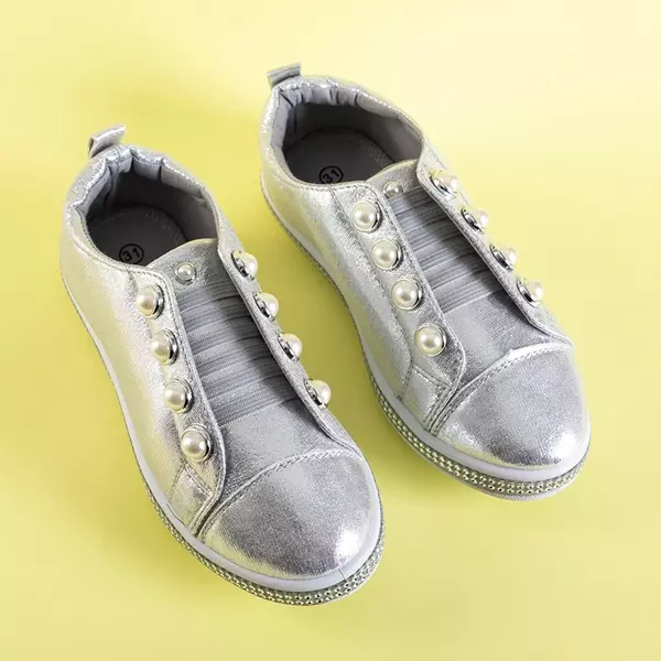 OUTLET Серебряные детские слипоны с жемчугом Merina - Обувь