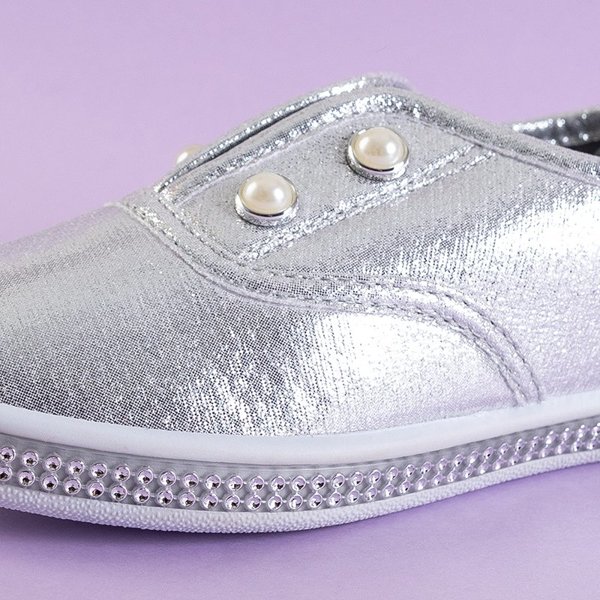 OUTLET Серебристые детские слипоны с мериновым жемчугом - Обувь