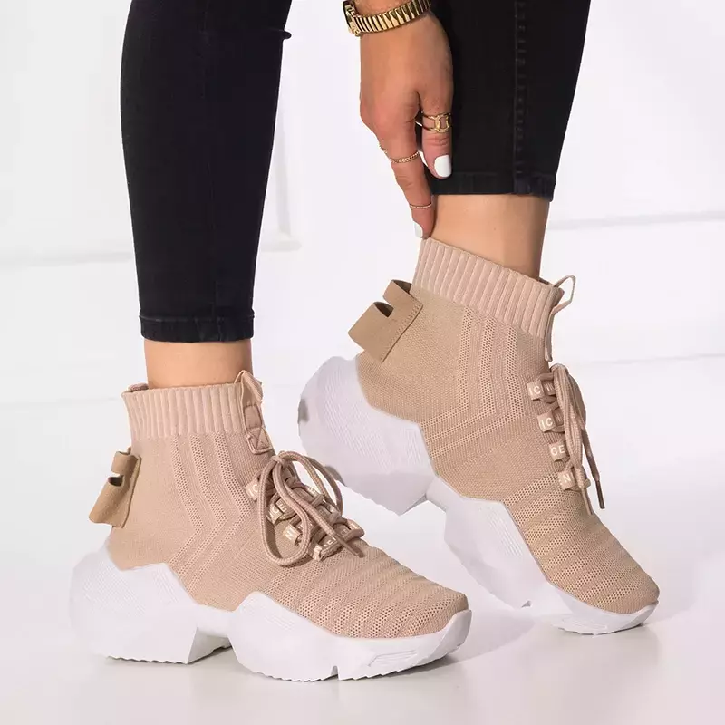 OUTLET Высокие бежевые женские кроссовки Owami - Обувь