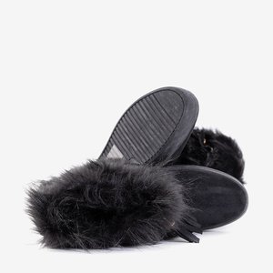 OUTLET Женские черные зимние сапоги с украшениями верхом - Обувь