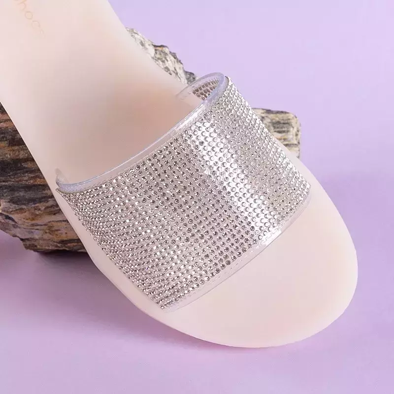 OUTLET Женские резиновые тапочки бежевого цвета с фианитом Niamh - Обувь
