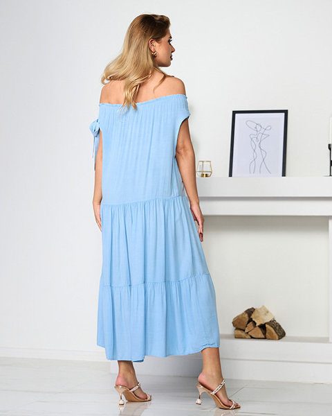 Расклешенное макси-платье голубого цвета - Одежда