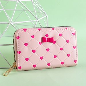 Розовый женский кошелек с сердечками цвета фуксии