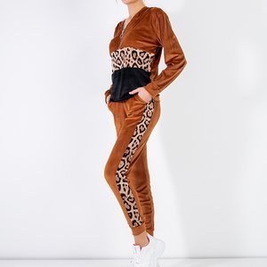 Женский коричневый спортивный костюм с леопардовыми полосками - Одежда