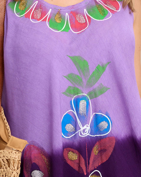 Женское фиолетовое пляжное платье-накидка с цветочным узором - Одежда