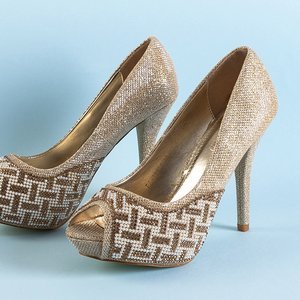 Золотые блестящие туфли на каблуках Cecile