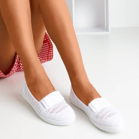 Білі ажурні мокасини з бантиком Nadin - Взуття