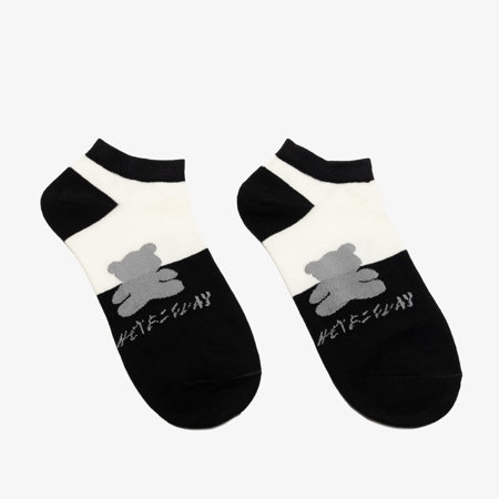 Кремові жіночі шкарпетки до щиколотки з написами та мотивом плюшевого ведмедика - Нижня білизна