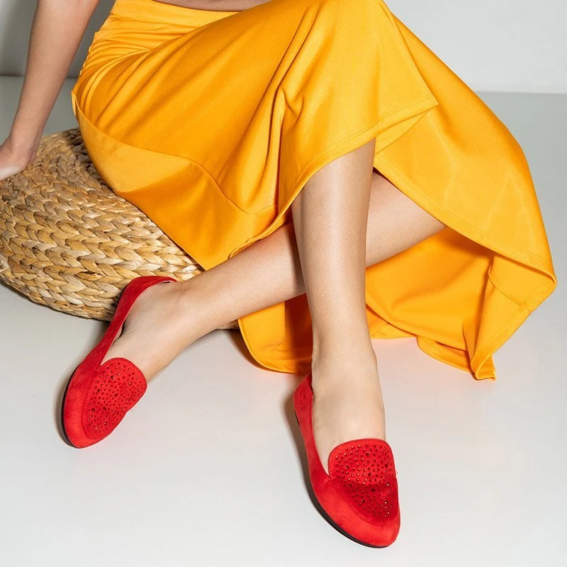 OUTLET Червоні жіночі мокасини з фіанітом Felisa - Взуття
