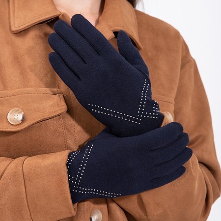 Темно-сині жіночі рукавиці з оздобленням