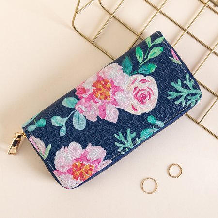 Темно-синій гаманець з квітковим принтом
