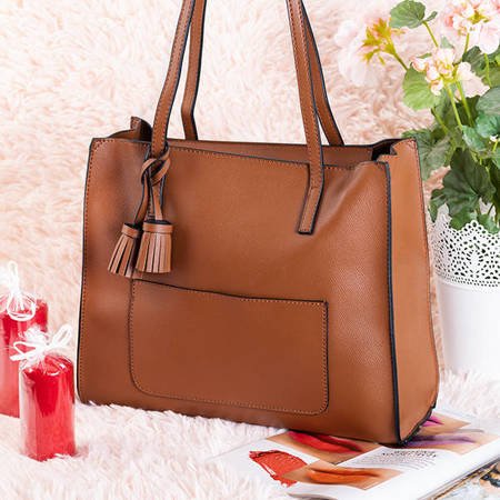 Жіноча коричнева сумка з пензликами - Сумочки