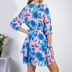 Блакитна коротка сукня з квітковим принтом