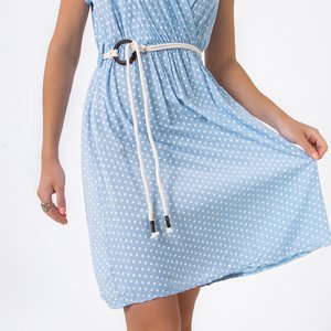 Блакитна жіноча сукня в горошок