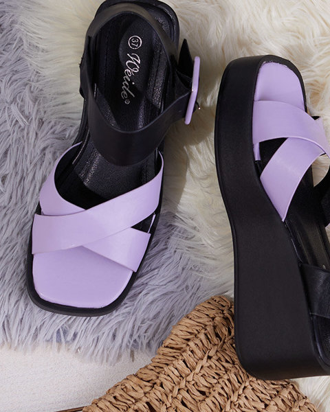 Чорно-фіолетові жіночі босоніжки на танкетці з еко шкіри Scozi - туфлі