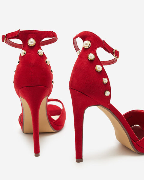 OUTLET Червоні жіночі босоніжки на високому каблуці еко замша Sariel - Взуття
