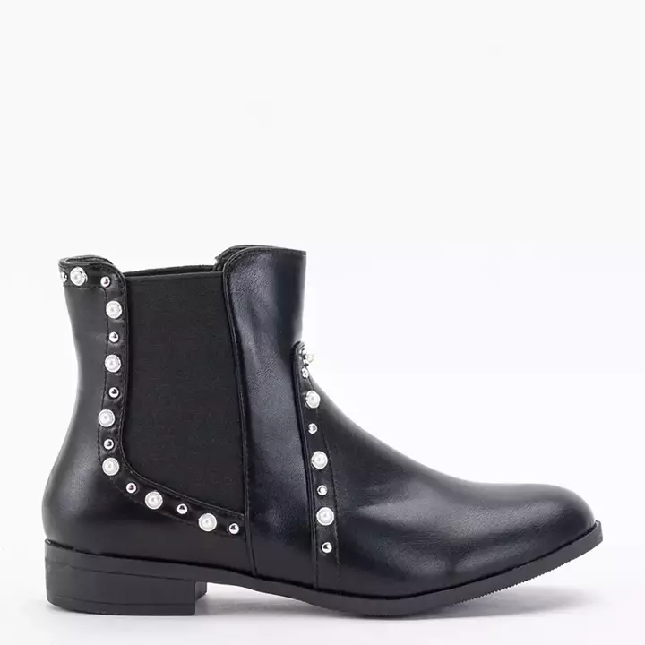 OUTLET Чорні жіночі чоботи з перлами Natasia - Взуття