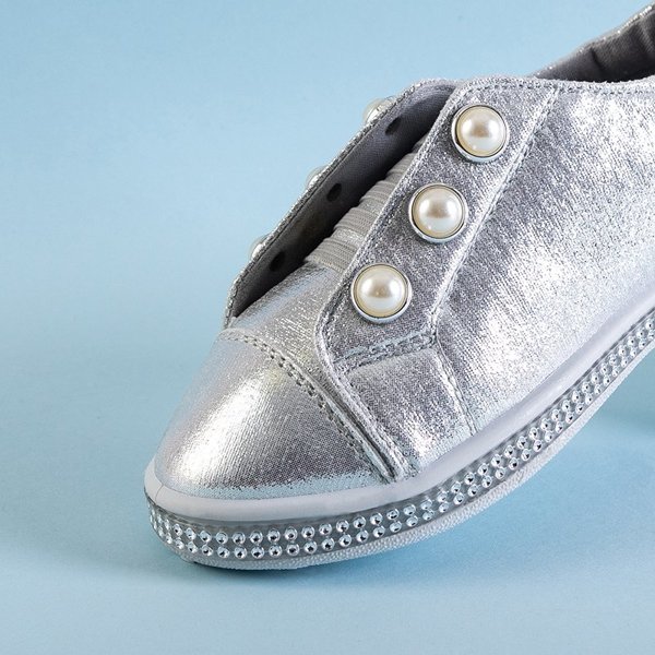 OUTLET Срібні дитячі сліпони з перлами Мерена - Взуття