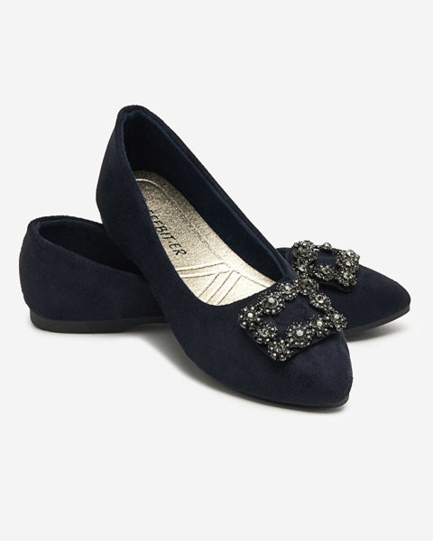 OUTLET Темно-сині жіночі еко-замшеві балерини з декором Linselis - Взуття
