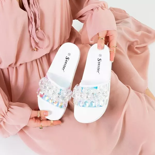 OUTLET Жіночі білі тапочки з камінням Halpasi - Взуття