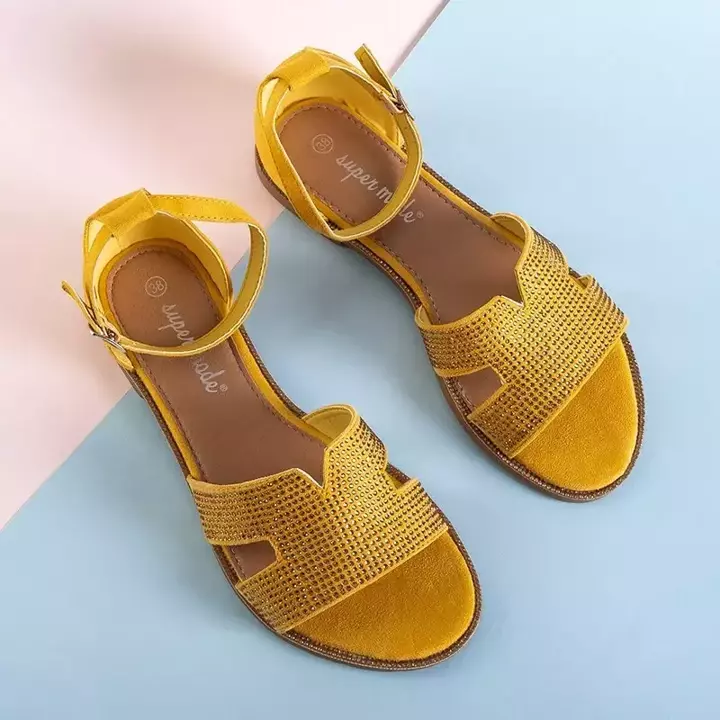OUTLET Жовті жіночі босоніжки з фіанітами Motilya - Взуття