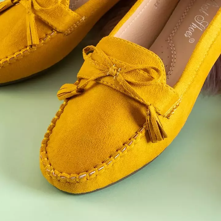 OUTLET Жовті жіночі мокасини з бантом та бахромою Ігелі - Взуття