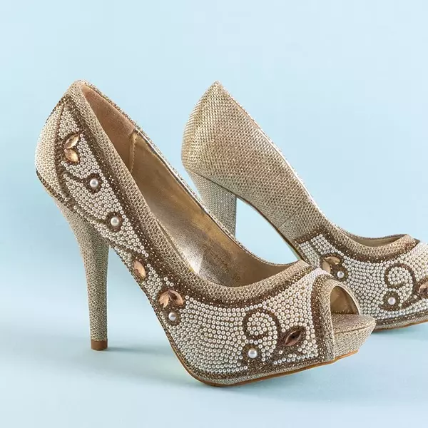 OUTLET Золоті жіночі парчеві насоси з орнаментом Belis - Взуття