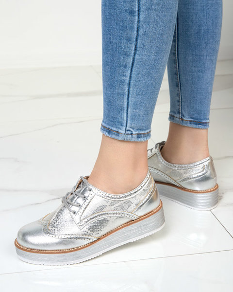 Сріблясті жіночі туфлі зі вставками зміїної шкіри Fin - Взуття