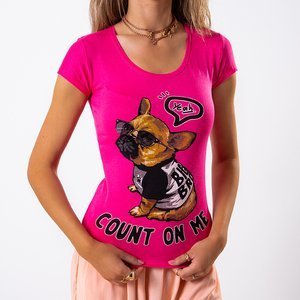Жіноча футболка кольору фуксія з принтом у вигляді собаки (Туреччина)