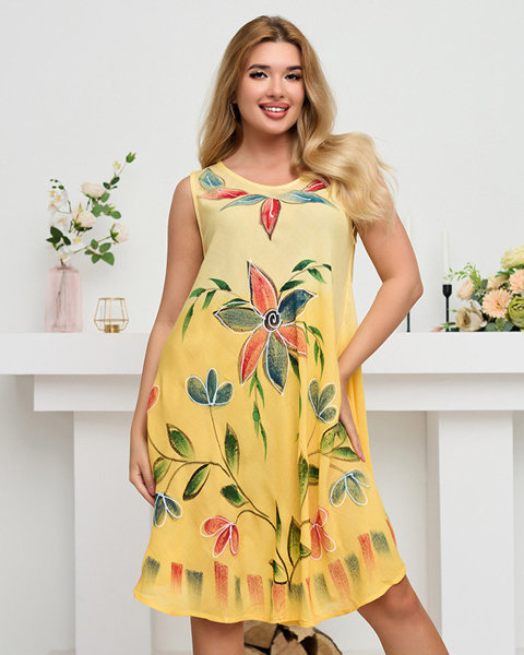 Жіноча пляжна накидка жовта, сукня з квітковим візерунком - Одяг
