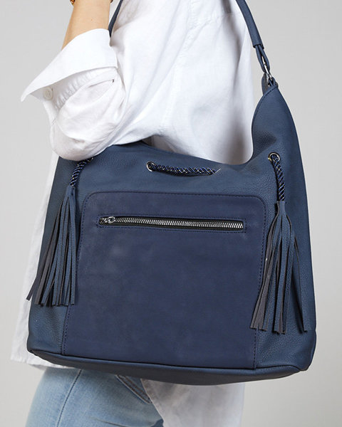 Жіноча темно-синя сумка-шоппер на шнурках - Аксесуари