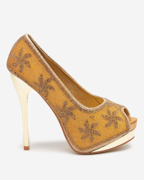 Золоті жіночі блискучі туфлі зі стразами Yilla