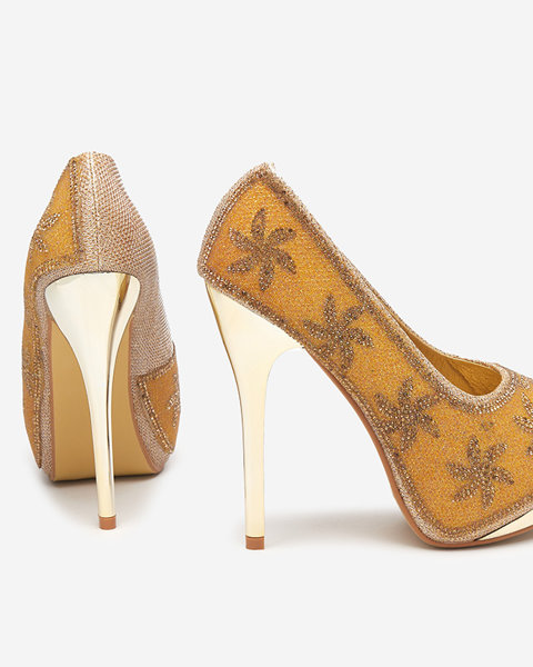 Золоті жіночі блискучі туфлі зі стразами Yilla